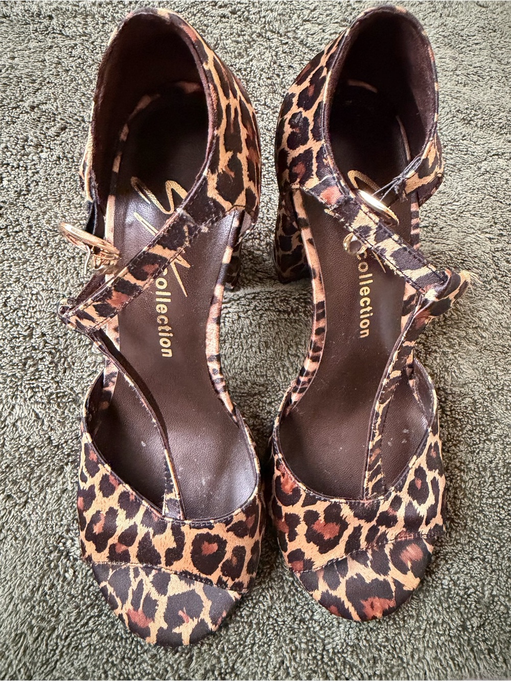 Leopard Print Ankle-Strap Heels - Brown/Black